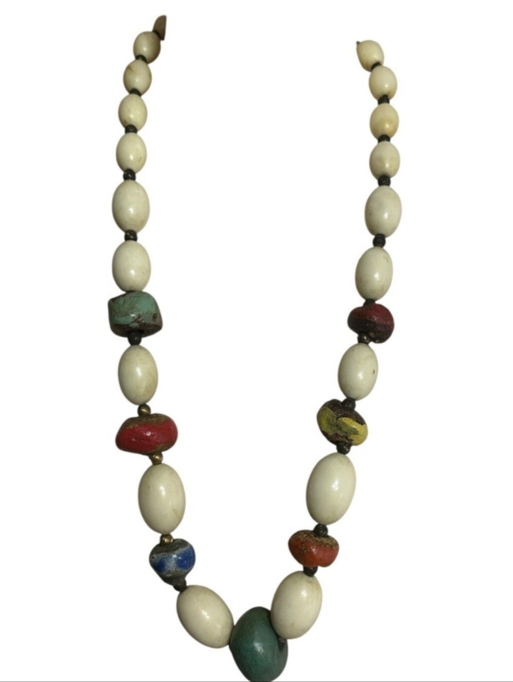​Vintage Boho Statement Necklace Chunky Resin & Ceramic Beads Tribal Art-to-Wear